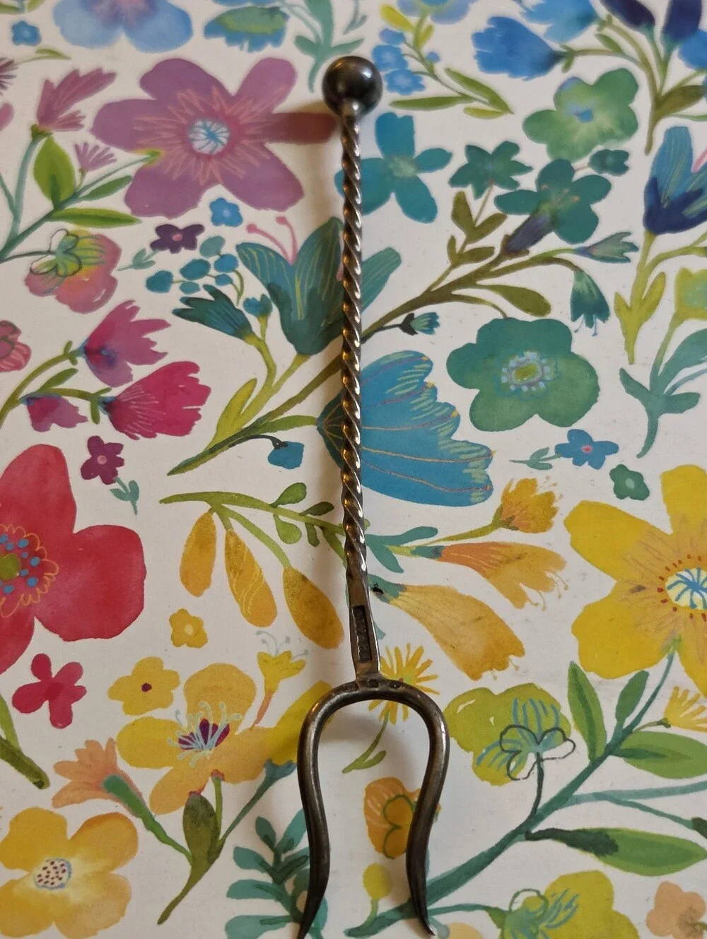 Vintage Handwrought Sterling Small 2-TINE Lobster FORK-Twisted Wire Hallmarked